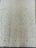 3D Beaded Peacock Feathers - White - Vegas Design Embroidered Sequins and Beads On a Mesh Lace Fabric (Choose The Panels)