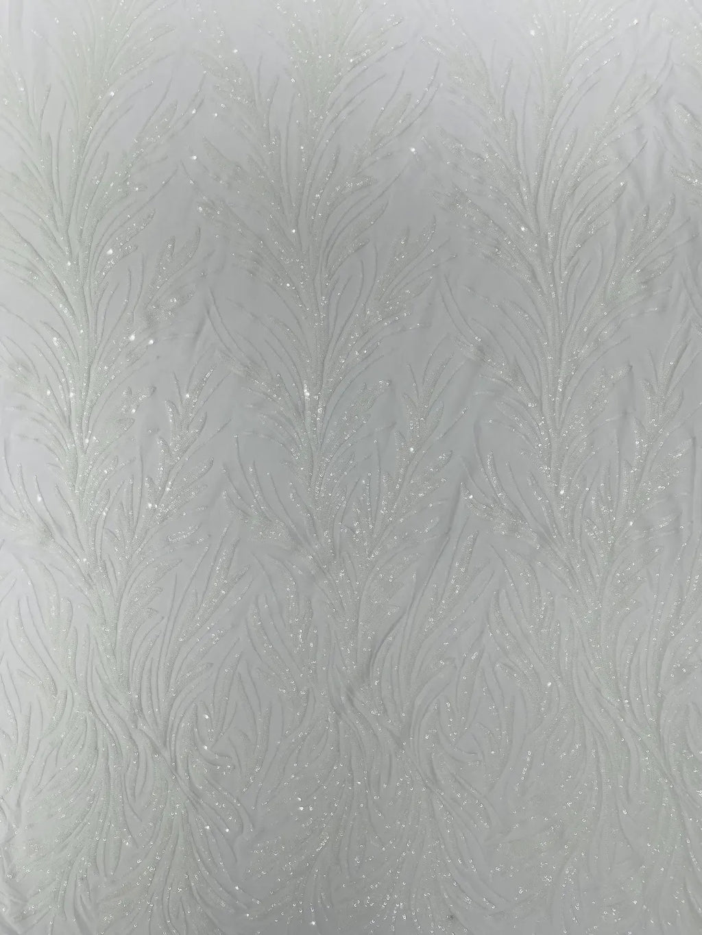 Leaf Design Stretch Sequins - White - 4 Way Stretch Lace Mesh Sequins Fabric by Yard
