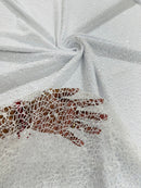 Cast Net Sequins Fabric - White - Embroidery Fish Net Design Sequins Lace Fabric By Yard
