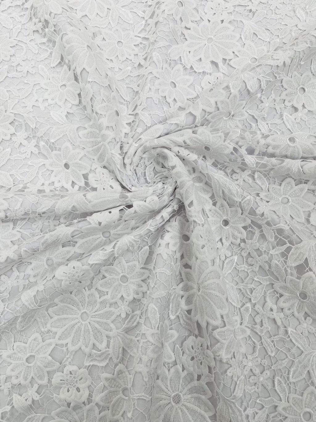 Guipure Lace Design Fabric - White - Solid Floral Lace Fabric by Yard
