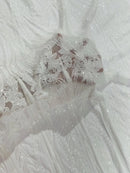 Mermaid Design Sequins Fabric - White - Sequins Fabric 4 Way Stretch on Mesh By Yard