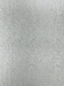 Fancy Damask Lace Fabric - White - Embroidered Damask Design Mesh on Lace Fabric by Yard