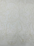 Glitter Palm Leaf Design Fabric - White - Tulle Mesh Glitter Leaf Design Fabric Sold By Yard
