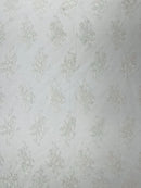 Floral Damask Lace Fabric - White - Embroidered Damask Flowers on Lace Fabric By Yard