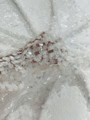 Round Large Sequins - White - Paillette Large Round Sequins Design Fabric By Yard