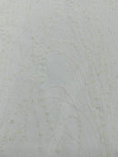 Tulle Glitter Fancy Line Fabric - White - Tulle Fabric with Sparkle Glitter Design Sold By Yard