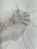 Curvy Line Design Fabric - White - 4 Way Stretch Sequins Design Mesh Lace Fabric by Yard