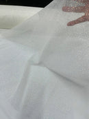 Shimmer Glitter Mesh Fabric - White - Shiny Glitter Dots Design on Lace Mesh Sold By Yard