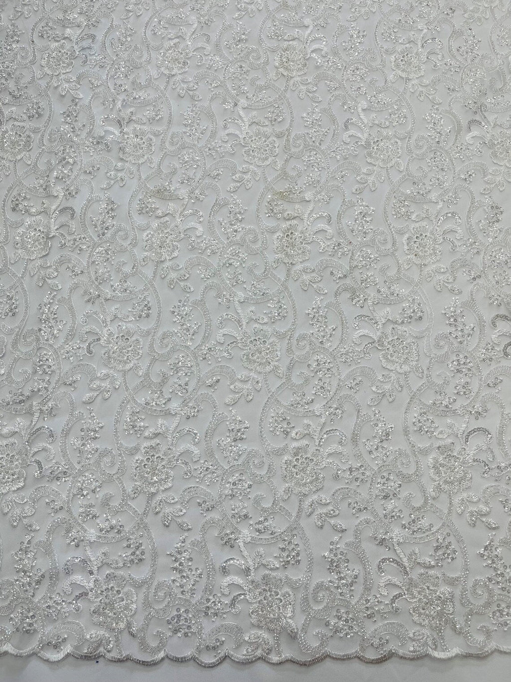 Embroidery Floral Bead Fabric - White - Bridal Embroidery Beaded Floral  Fabric Sold by Yard