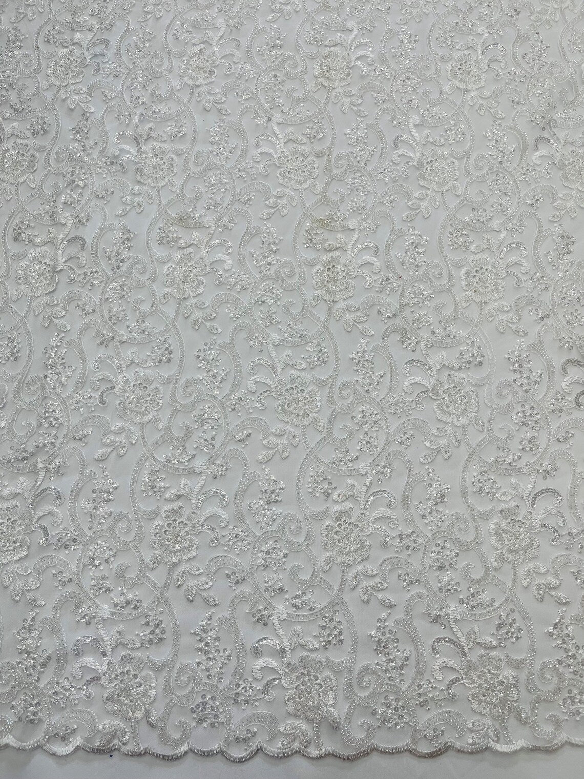 Embroidery Floral Bead Fabric - White - Bridal Embroidery Beaded Floral  Fabric Sold by Yard