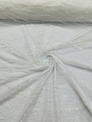 Wavy Design Beaded Fabric - White - Beaded Wavy Leaf Embroidered Fabric By Yard