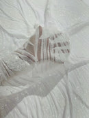 Wavy Leaf Sequins Fabric - White - Wavy Lines and Leaves Design on Lace Mesh Fabric by Yard