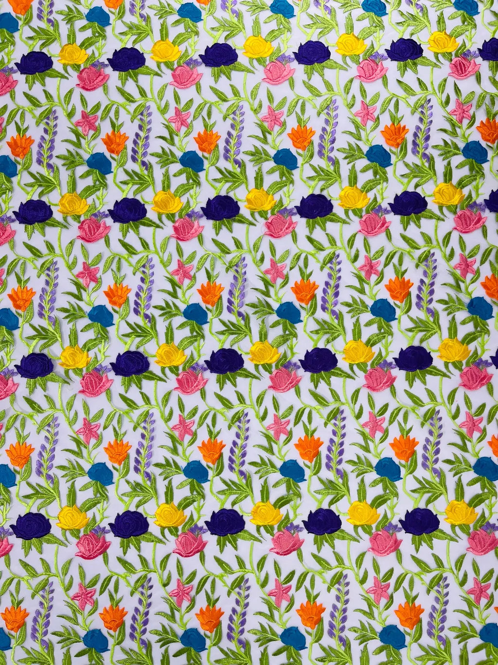 Multi-Color Mexican Sarape Fabric - White Mesh Flower Design Embroidered Lace Fabric By Yard