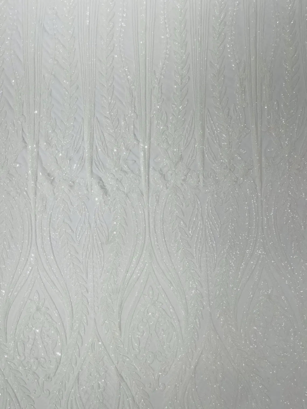 Mermaid Design Sequins Fabric - White - Sequins Fabric 4 Way Stretch on Mesh By Yard