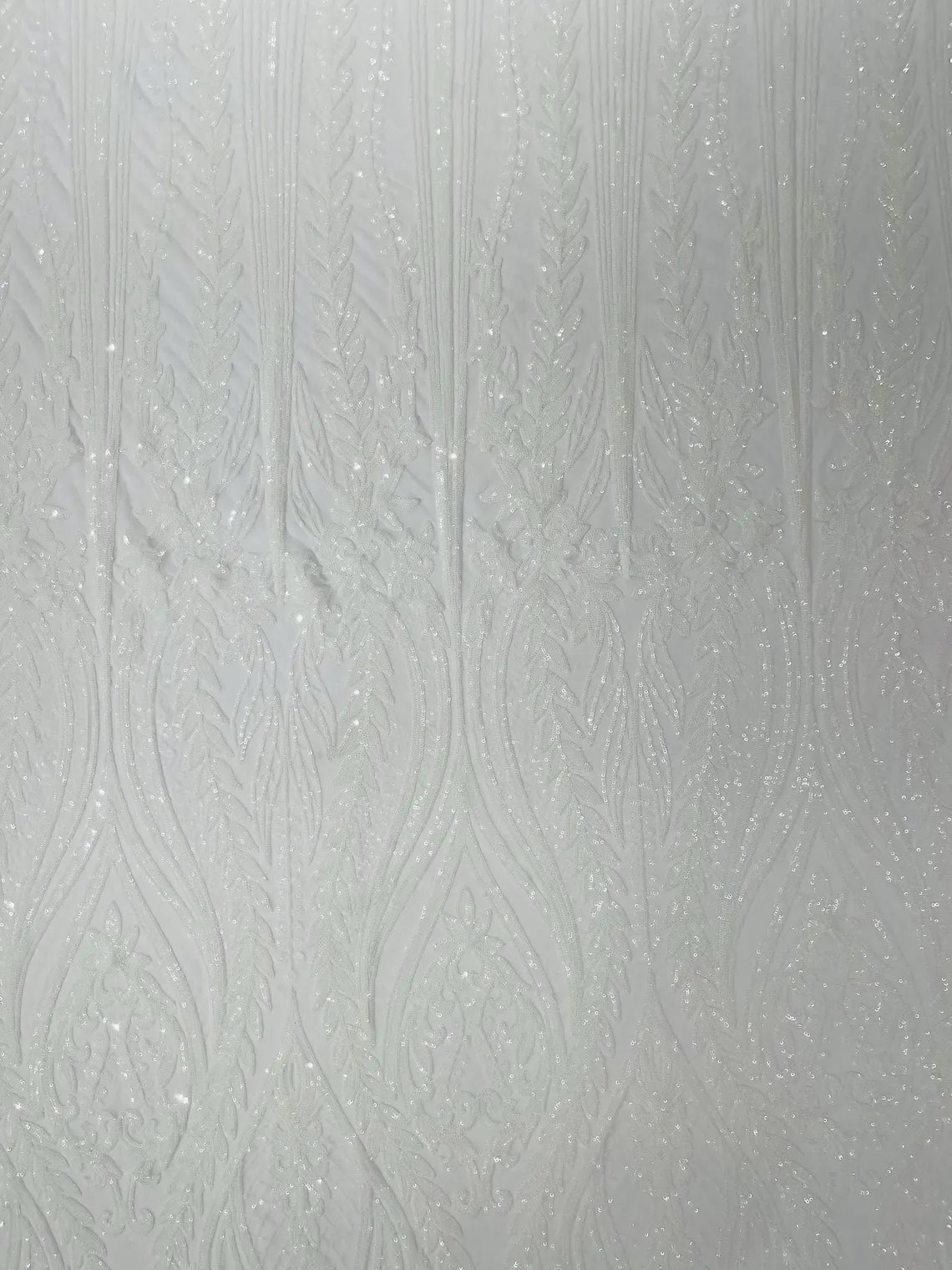 Mermaid Design Sequins Fabric - White - Sequins Fabric 4 Way Stretch on Mesh By Yard