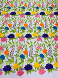 Multi-Color Mexican Sarape Fabric - White Mesh Flower Design Embroidered Lace Fabric By Yard