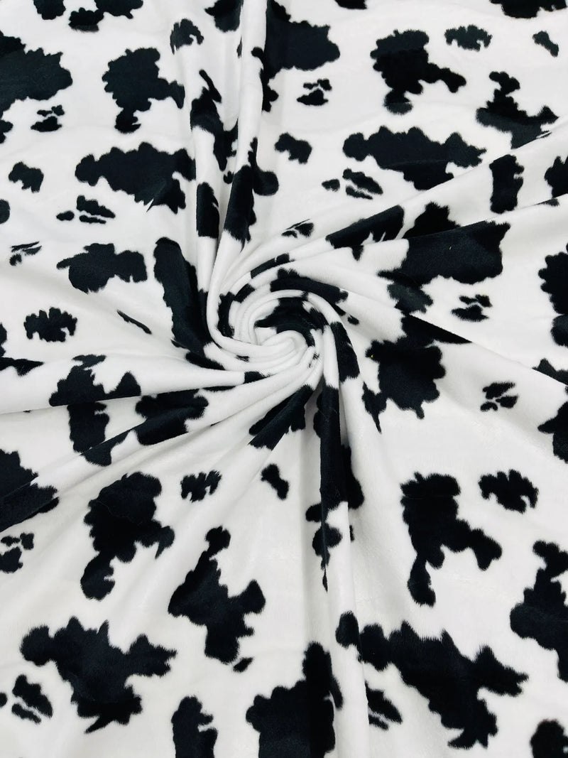 Cow Velboa Faux Fur Fabric - White / Black