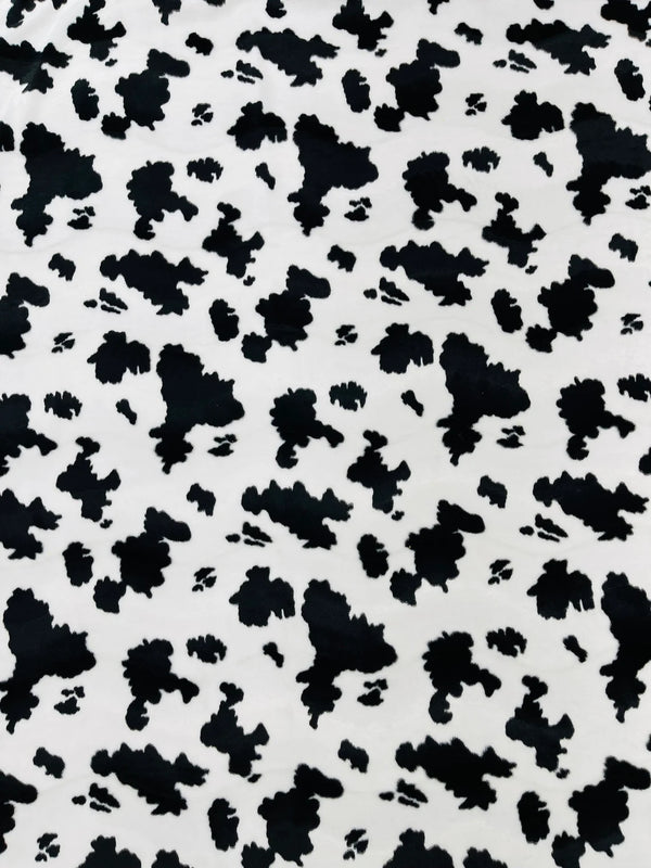 Cow Velboa Faux Fur Fabric - White / Black #2 - Cow Animal Print Velboa Fabric Sold By The Yard