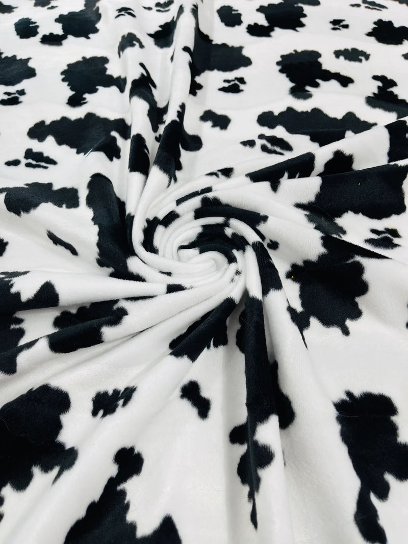 Cow Velboa Faux Fur Fabric - White / Black