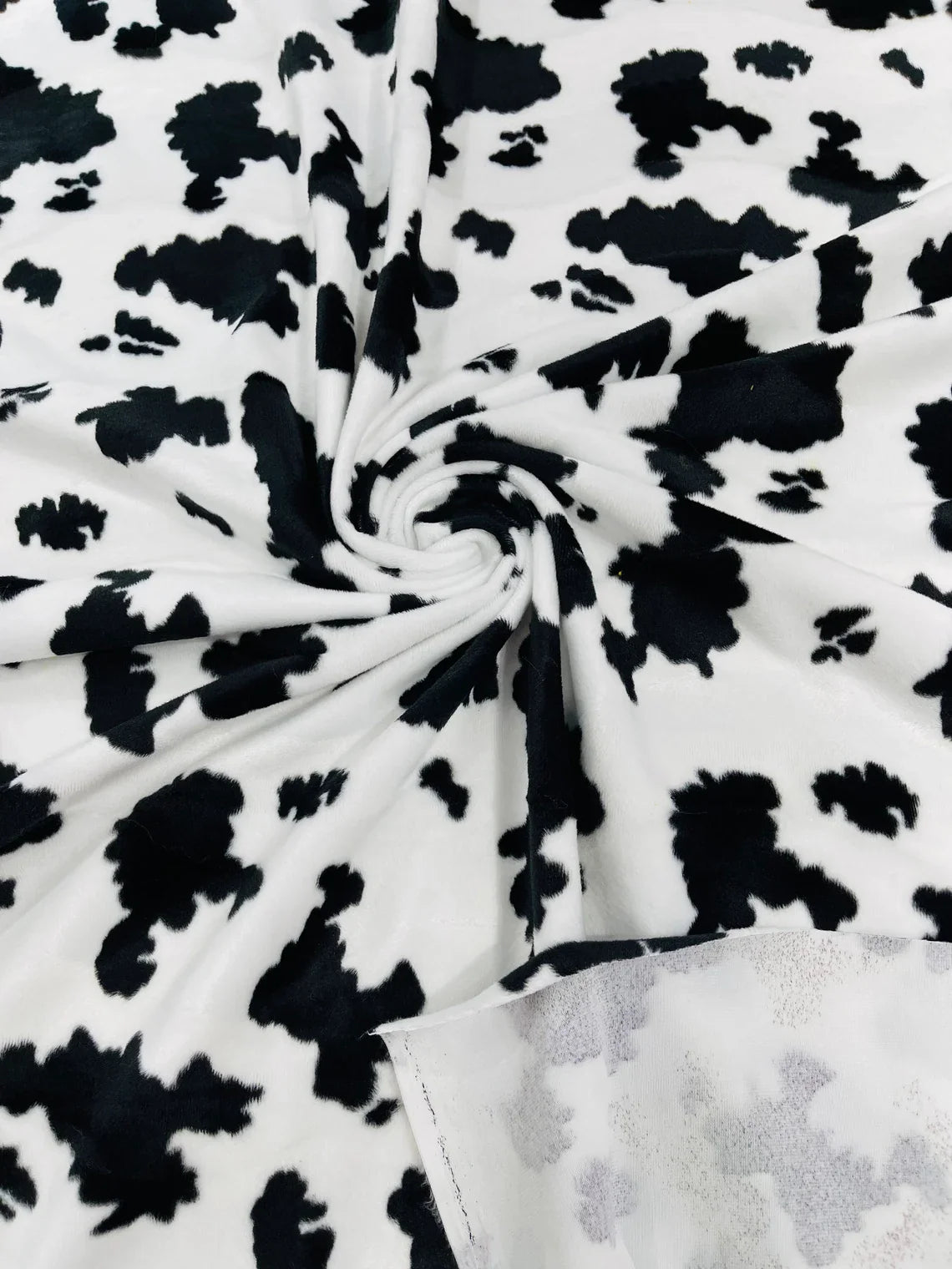 Cow Velboa Faux Fur Fabric - White / Black #2 - Cow Animal Print Velboa Fabric Sold By The Yard