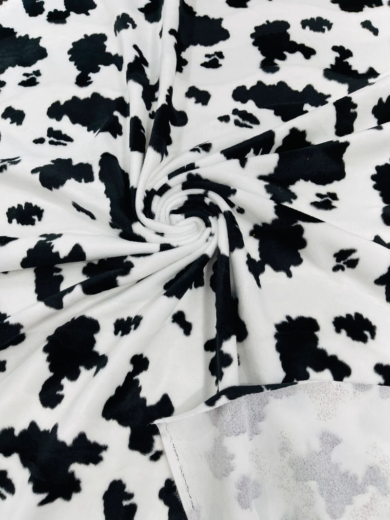 Cow Velboa Faux Fur Fabric - White / Black