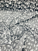 3D Butterfly Design Lace - White on Black - Embroidered Lace with 3D Butterfly Design By Yard