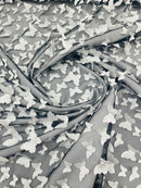 3D Butterfly Design Lace - White on Black - Embroidered Lace with 3D Butterfly Design By Yard