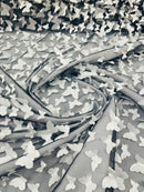 3D Butterfly Design Lace - White on Black - Embroidered Lace with 3D Butterfly Design By Yard