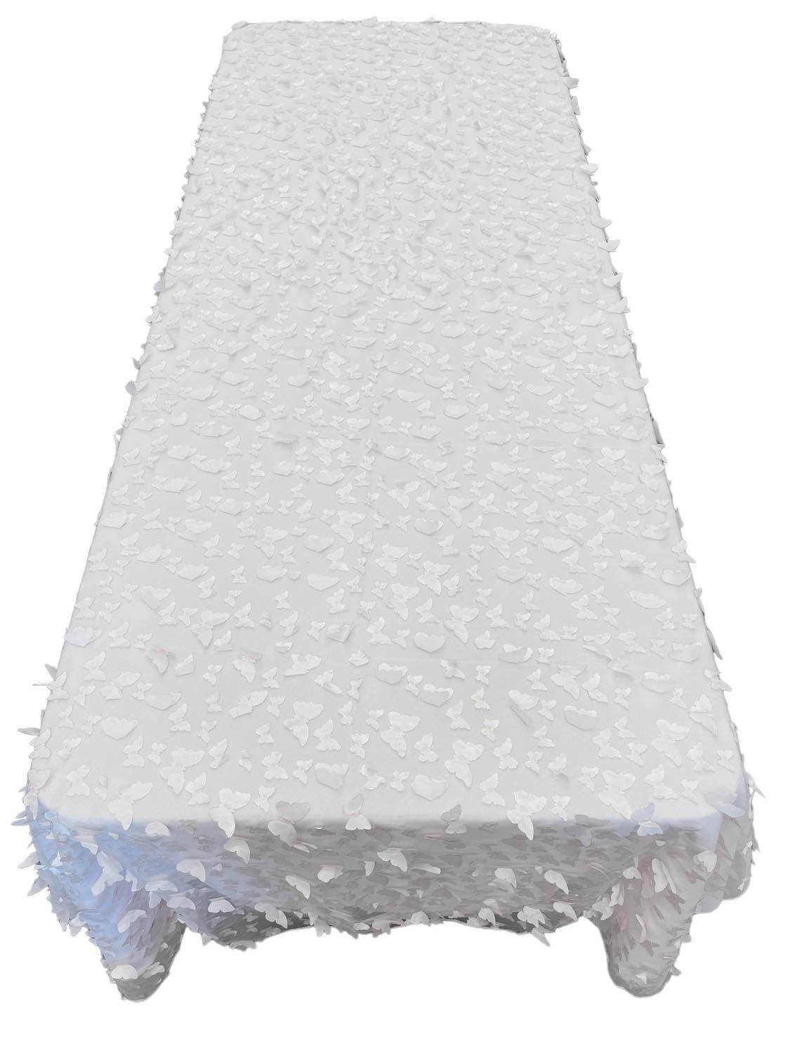 3D Butterfly Tablecloth - White on Light Pink - 52" x 102" Inches 3D Butterfly Sheer Mesh Tablecloth