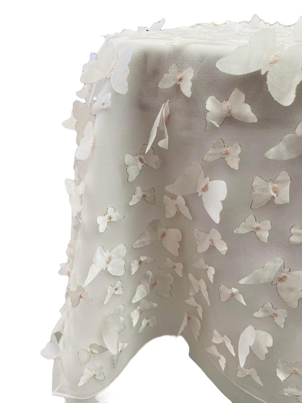 3D Butterfly Tablecloth - White on Light Pink - 52" x 102" Inches 3D Butterfly Sheer Mesh Tablecloth