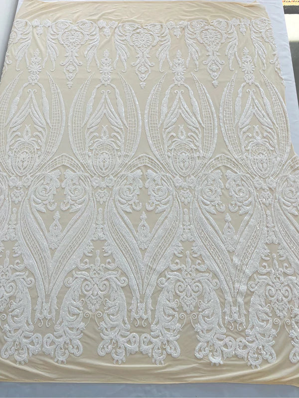 Damask Sequins Fabric - 4 Way Stretch Big Damask Sequins Fabric - Pick Color - 25 Yard Roll