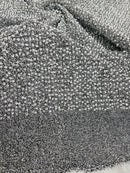 Sequins on Metallic Foil - White on Silver - 5mm Sequins Confetti 2Way Stretch Spandex Fabric by yard