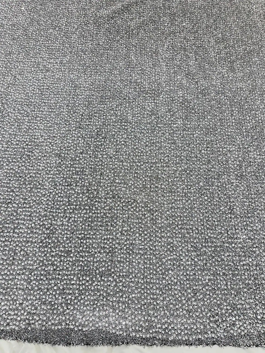 Sequins on Metallic Foil - White on Silver - 5mm Sequins Confetti 2Way Stretch Spandex Fabric by yard