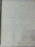 Geometric Pattern Sequins - White - 4 Way Stretch Colorful Shine Designer Sequins By Yard