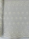 Beaded Floral Cluster - White - Fancy Embroidered Glamorous Floral Design by Yard