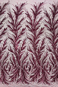 Leaf Design Stretch Sequins - Wine - 4 Way Stretch Lace Mesh Sequins Fabric by Yard