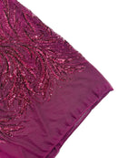 Leaf Design Stretch Sequins - Wine - 4 Way Stretch Lace Mesh Sequins Fabric by Yard