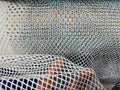 Iridescent Rhinestones Fabric On White Stretch Net Fabric, Fish Net with Crystal Stones by yard