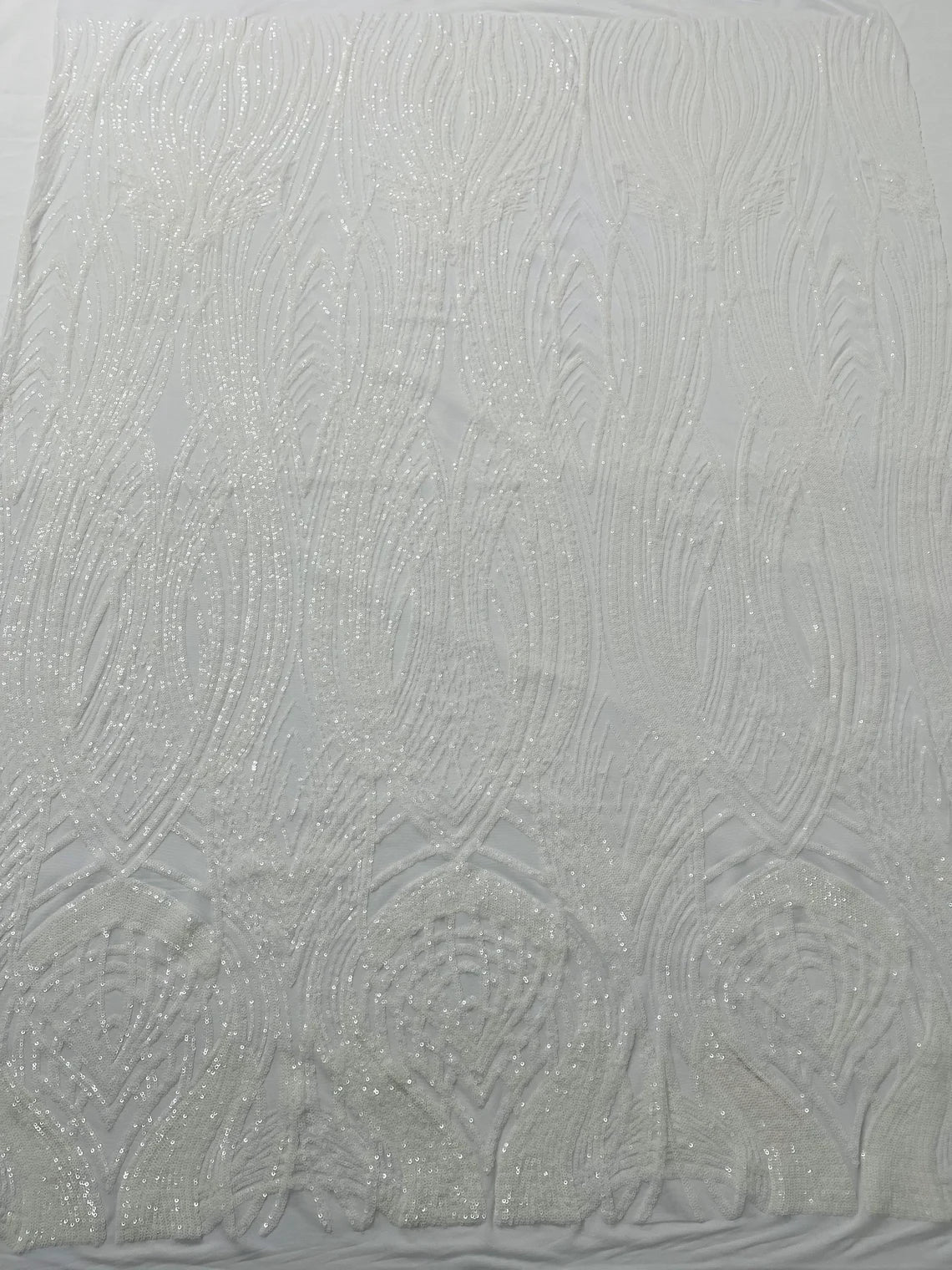 Long Wavy Pattern Sequins - White Iridescent - 4 Way Stretch Sequins Fabric Line Design By Yard