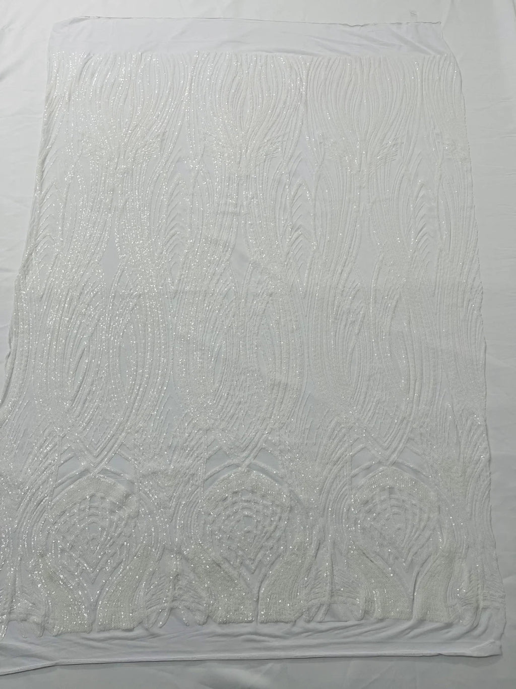 Long Wavy Pattern Sequins - White Iridescent - 4 Way Stretch Sequins Fabric Line Design By Yard