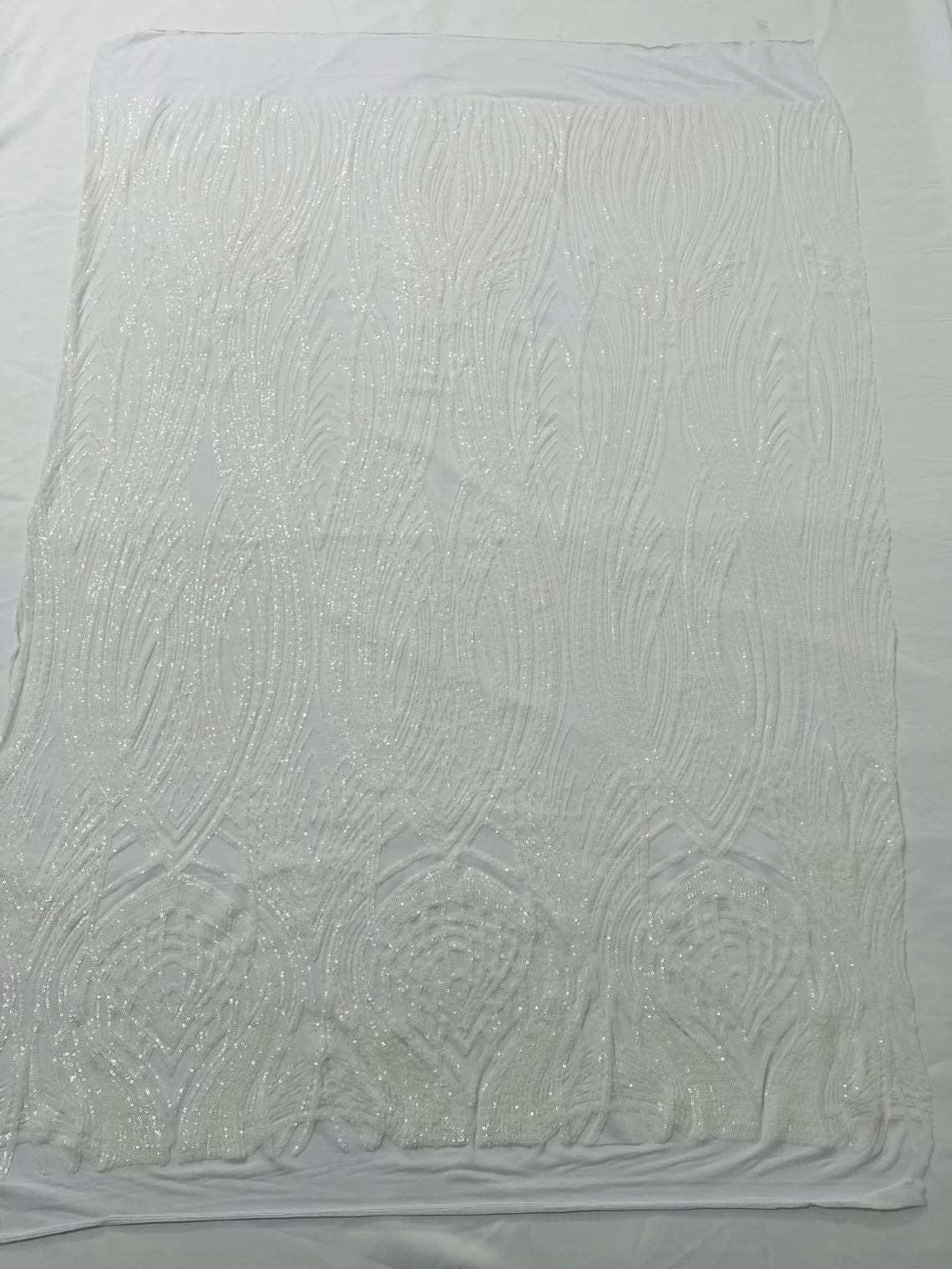Long Wavy Pattern Sequins - White Iridescent - 4 Way Stretch Sequins Fabric Line Design By Yard