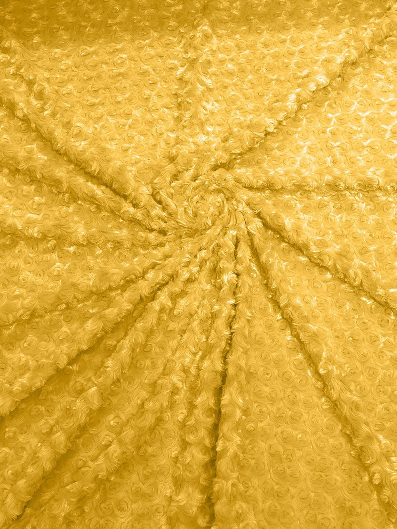 58" Minky Swirl Rose Fabric - Yellow - Soft Rosebud Plush Fur Fabric Sold By The Yard