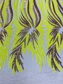 Phoenix Wing Sequins - Yellow / Gold - 4 Way Stretch Wings Pattern Design Fabric By Yard