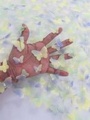 3D Butterfly Design Lace - Yellow / Purple - Embroidered Lace with 3D Butterfly Design By Yard