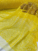 Pearl Sequins Bead Fabric - Yellow - Small Beads and Sequins Embroidered on Lace By Yard