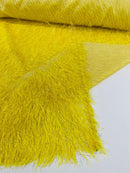 Metallic Eyelash Fabric - Yellow - Feather/Eyelash/Fringe Design on Mesh By Yard