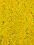 Satin Rosette Sequins Fabric - Yellow - 3D Rosette Satin Rose Fabric with Sequins By Yard