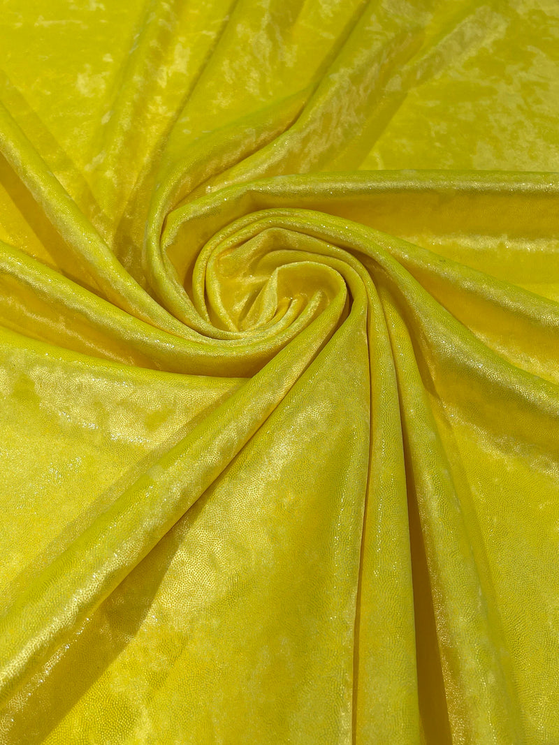 Iridescent Foggy Foil Fabric - Yellow - Oil Slick 58/60" Stretch Foil Velvet Black Light Fabric By Yard