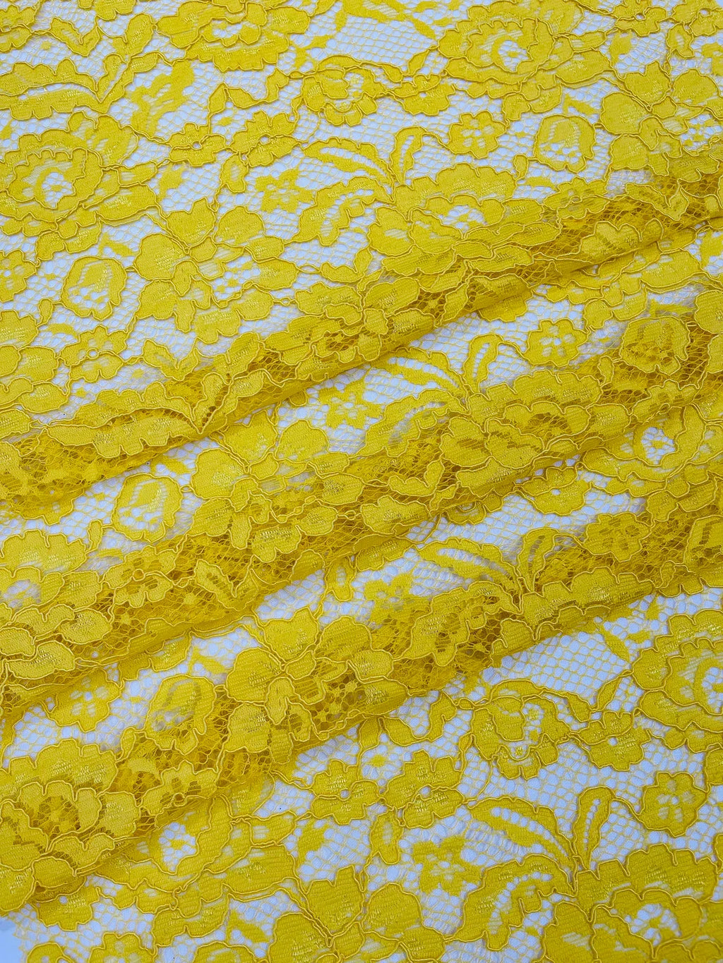 Corded Lace Fabric - Yellow - Embroidered Flower Design Lace Fabric Sold By Yard