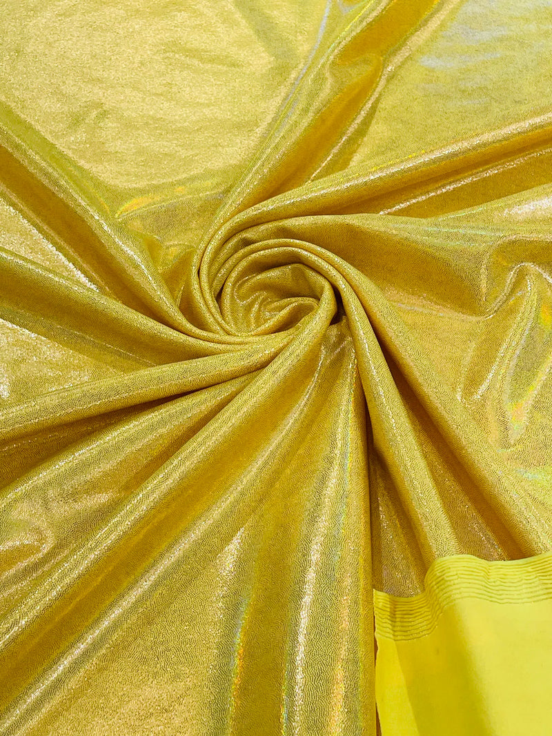 Mystique Foil Fabric - Yellow - 58/60" 4 Way Stretch Iridescent Foggy Foil Fabric Nylon/Spandex By Yard
